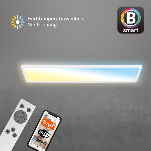 Plafoniera alba LED Brillon cu telecomanda si aplicatie Smart 98 cm - LunaHome.ro