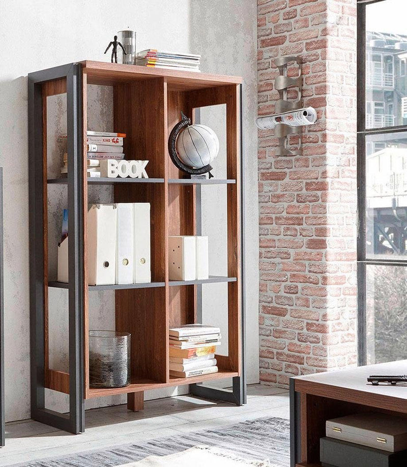 Raft biblioteca Detroit cu aspect industrial modern maro, 90 cm latime - LunaHome.ro
