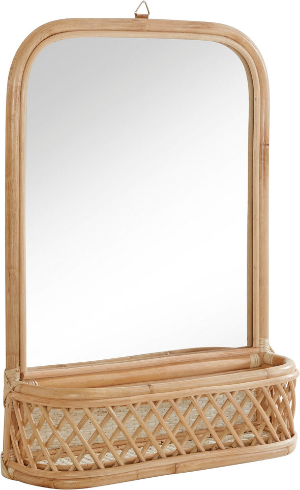 Raft decorativ de perete cu oglinda din rattan Bergson 45 cm lățime - LunaHome.ro
