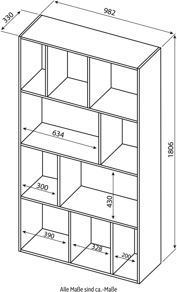 Raft biblioteca TemaHome alb mat cu compartimente 99 cm lățime