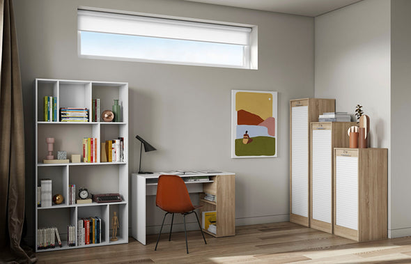 Raft biblioteca TemaHome alb mat cu compartimente 99 cm lățime