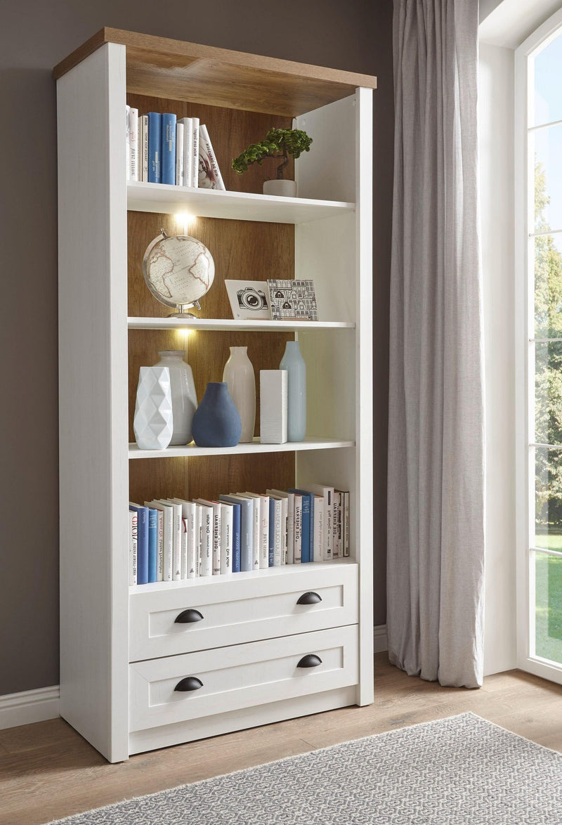 Raft biblioteca »Beauvais« alb si stejar, din MDF, 90 cm latime - LunaHome.ro