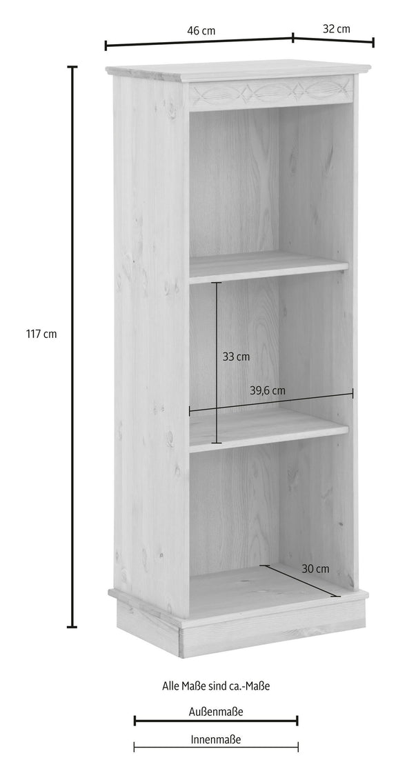Raft de biblioteca Indra cu 2 polițe din lemn de pin natur 46 cm - LunaHome.ro
