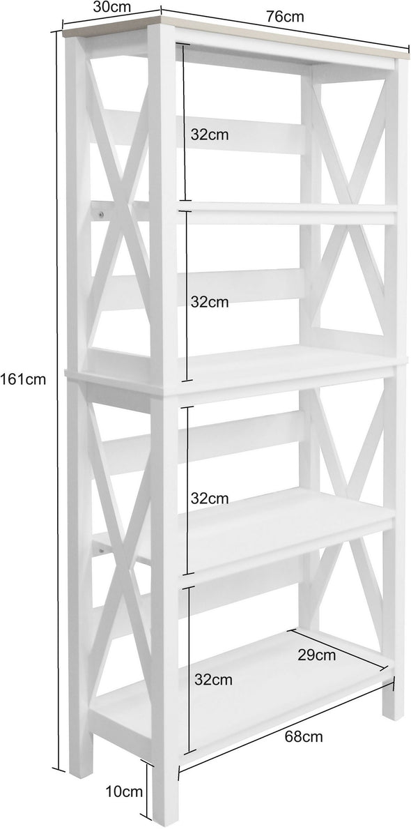 Raft de biblioteca Silba alb cu design country 76 cm lățime