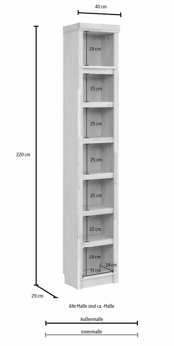 Raft de biblioteca Soeren din lemn de stejar natur 40 cm lățime