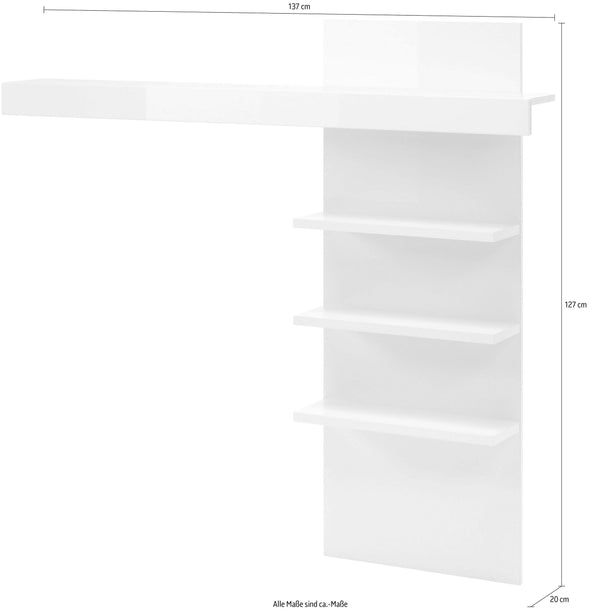 Raft de perete Carat cu 4 polițe alb modern, 137 cm latime - LunaHome.ro