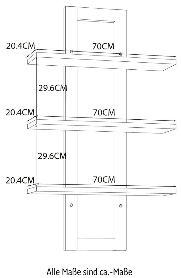 Raft de perete Chesapeak cu 3 polițe 70 cm lățime