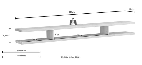 Raft de perete Ixo din lemn de pin natur 148 cm - LunaHome.ro