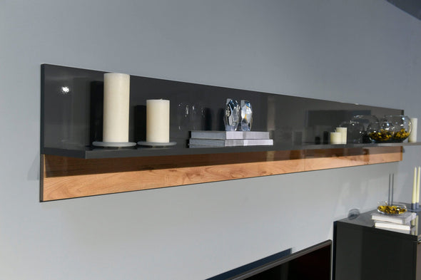 Raft de perete Onyx gri lucios cu nuc 90 cm lungime