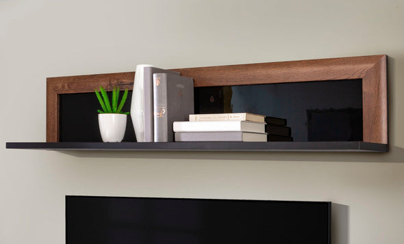 Raft de perete Savona negru lucios cu stejar 133 cm lungime - LunaHome.ro