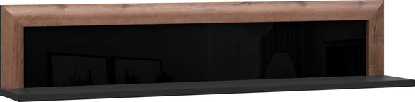 Raft de perete Savona negru lucios cu stejar 133 cm lungime - LunaHome.ro