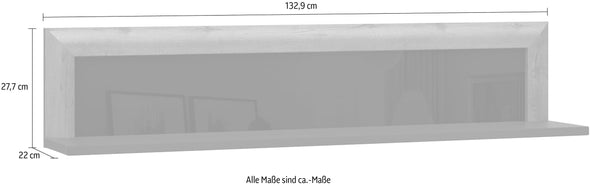 Raft de perete Savona negru lucios cu stejar 133 cm lungime - LunaHome.ro