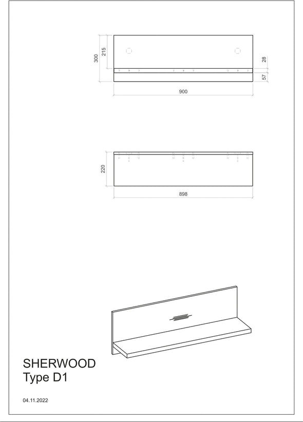 Raft de perete Sherwood cu aspect modern 90 cm lungime - LunaHome.ro