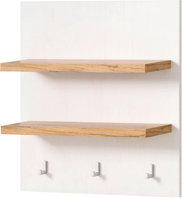 Raft de perete Westminster cu 2 polițe si 3 carlige alb rustic 60 cm