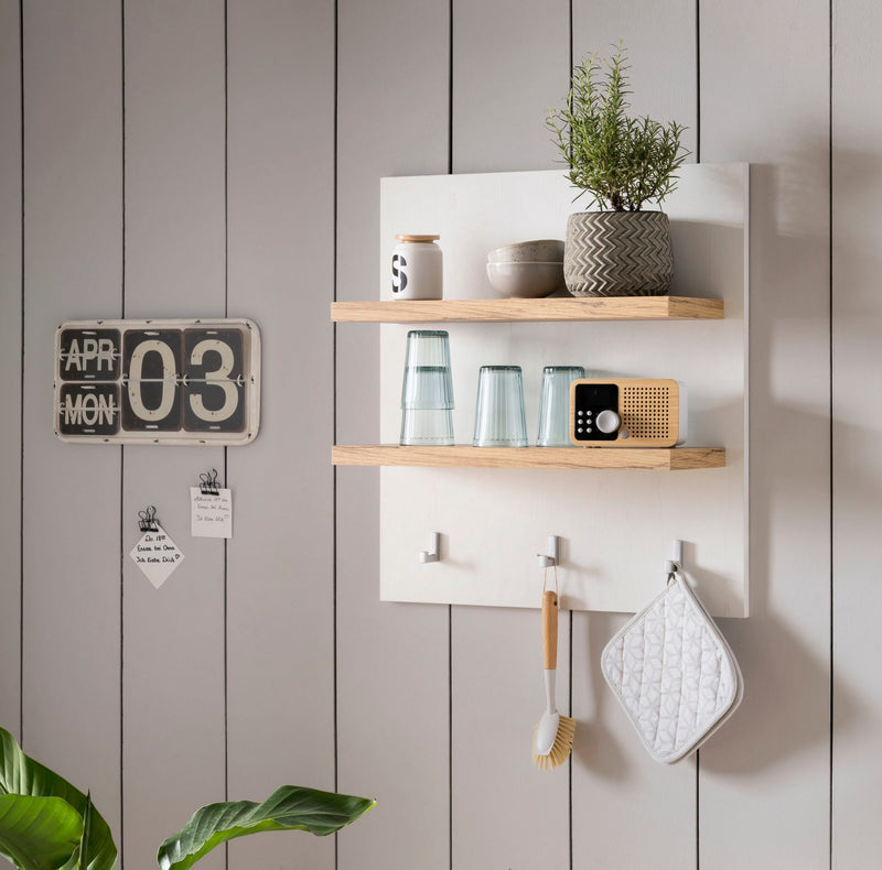 Raft de perete Westminster cu 2 polițe si 3 carlige alb rustic 60 cm - LunaHome.ro