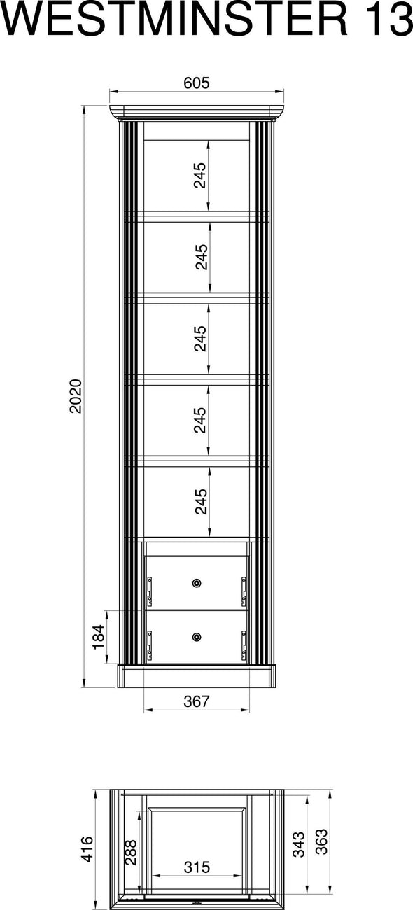 Raft înalt »Westminster« alb rustic cu aspect romantic, 61 cm latime