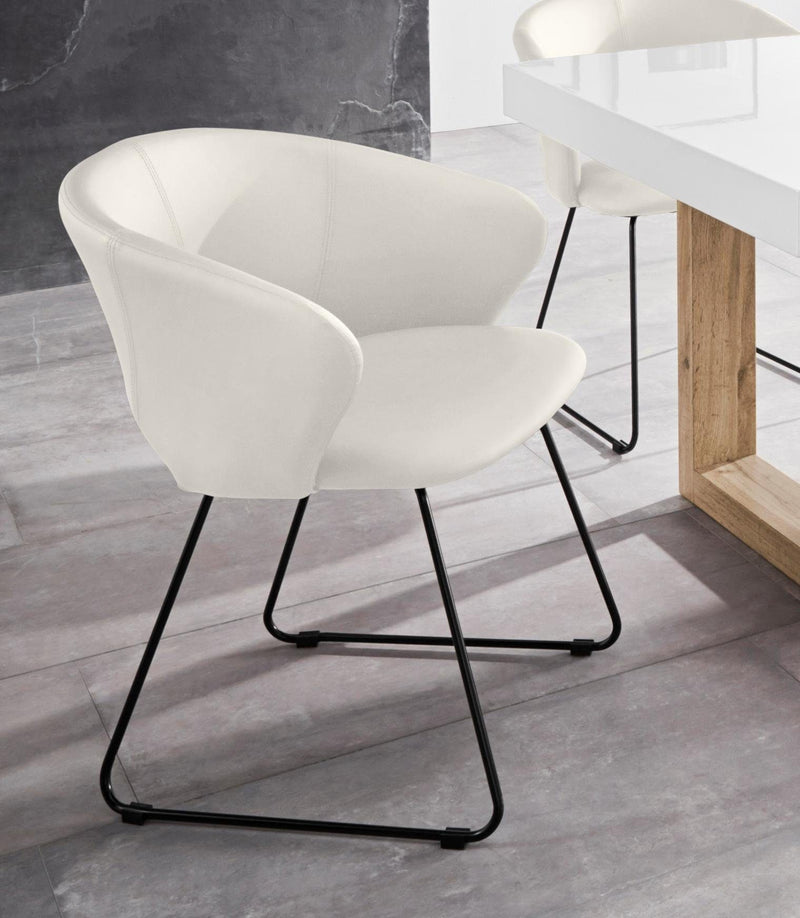 Scaun Plymouth din piele eco albă cu cadru din metal negru - LunaHome.ro