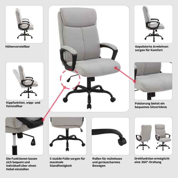 Scaun de birou Jonna ergonomic reglabil cu tapiterie gri - LunaHome.ro