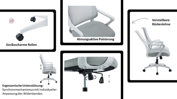 Scaun de birou ergonomic Imperia gri deschis reglabil - LunaHome.ro