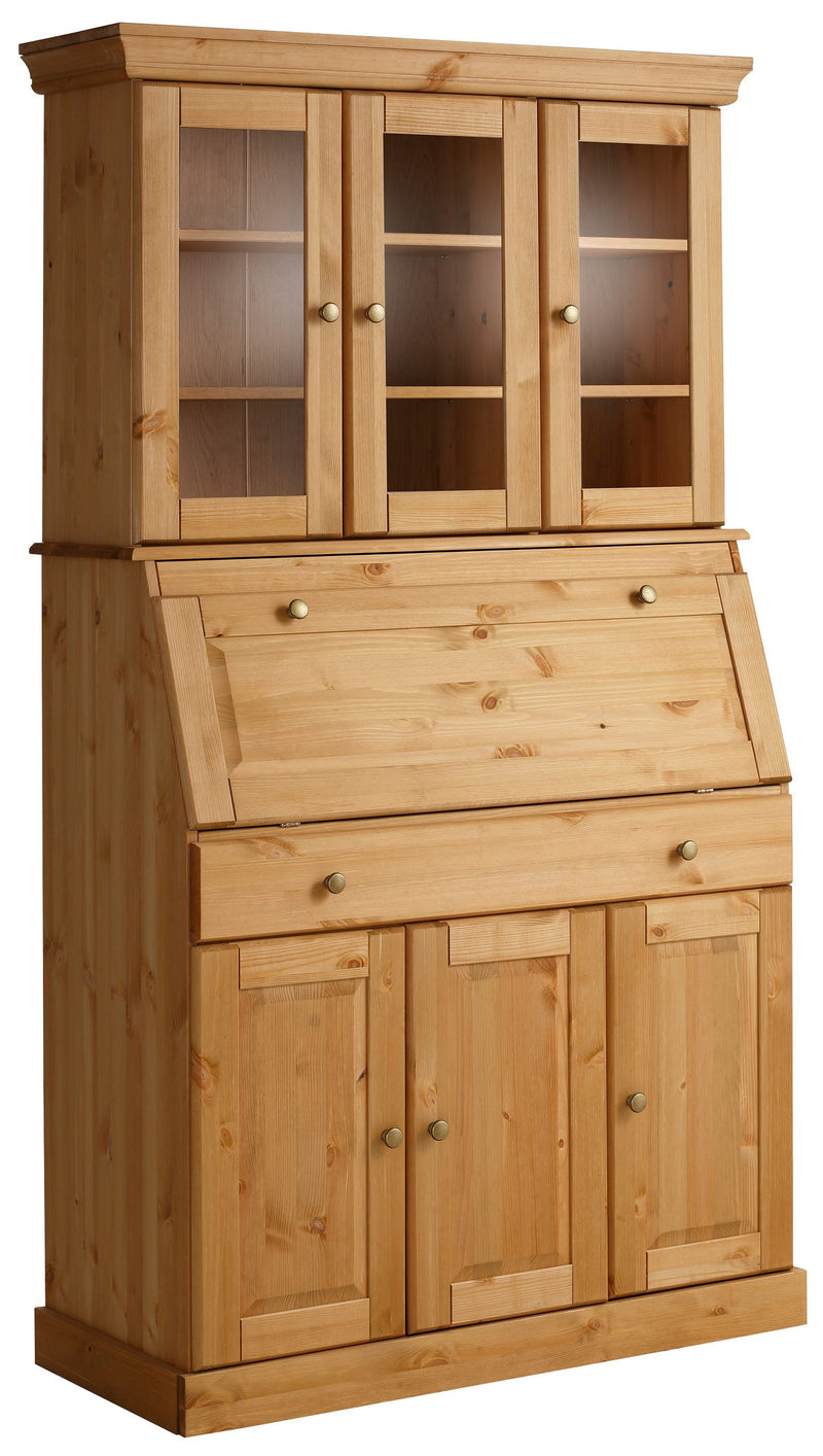 Secretaire Rosi cu vitrina din lemn de pin natur 100 cm lățime - LunaHome.ro