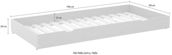 Sertar cu funcție de al doilea pat din lemn masiv de pin 190 cm