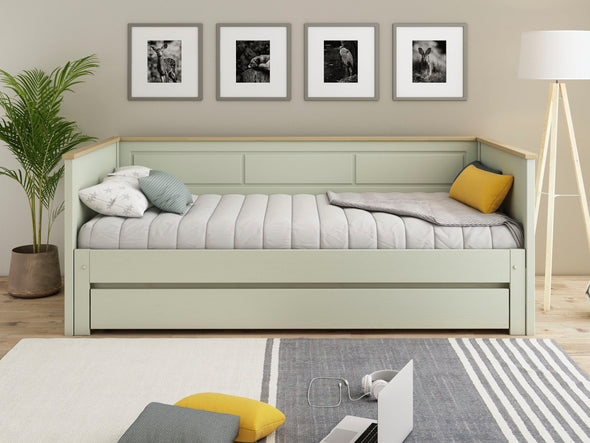 Sertar pentru pat Erik din lemn de pin verde oliv 185 cm lungime - LunaHome.ro