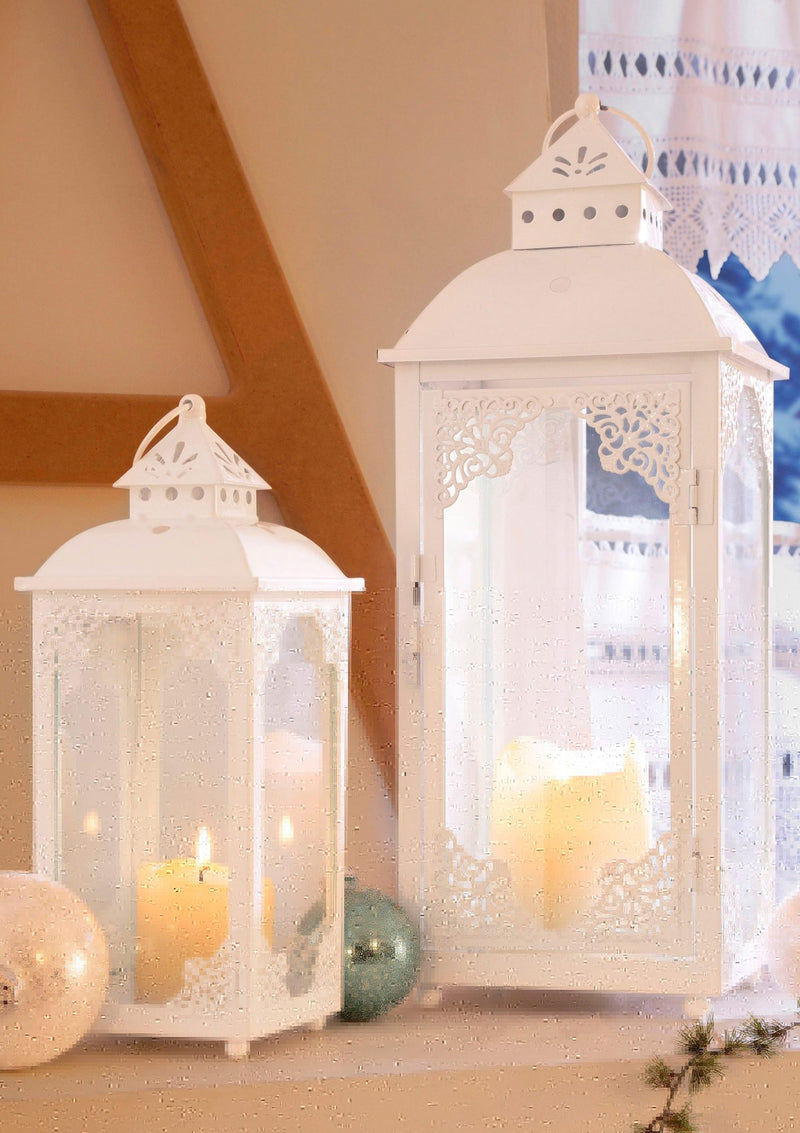 Set 2 felinare din metal alb cu design elegant - LunaHome.ro