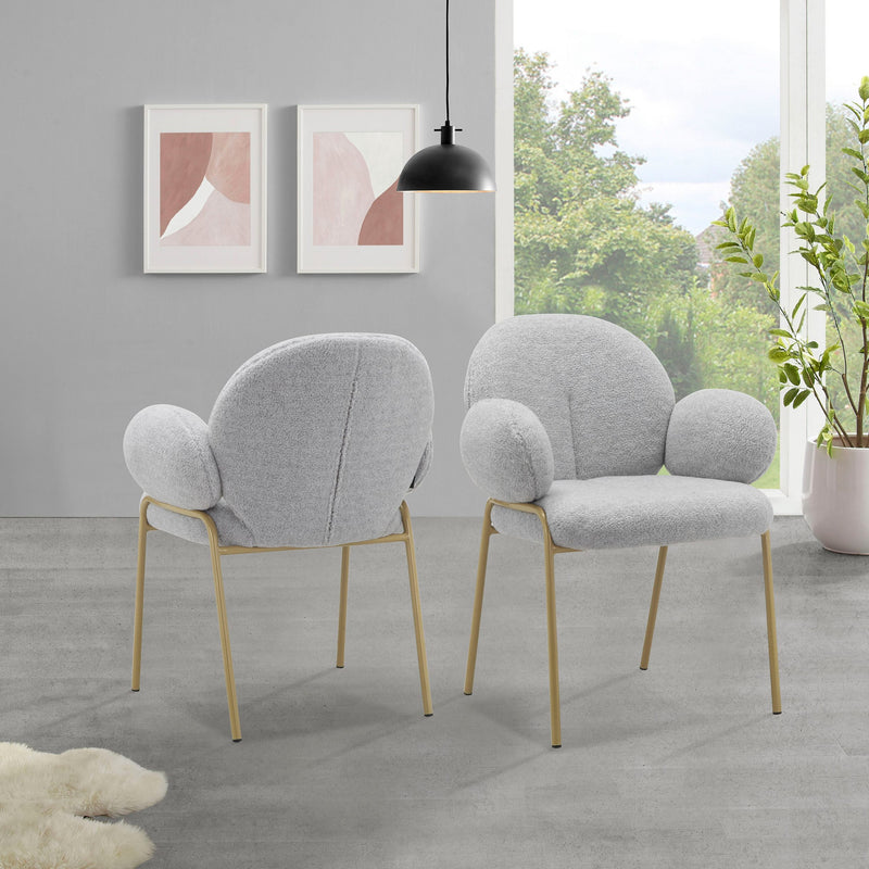 Set 2 fotolii Albie cu design modern, tapiterie pufoasa gri, picioare aurii - LunaHome.ro
