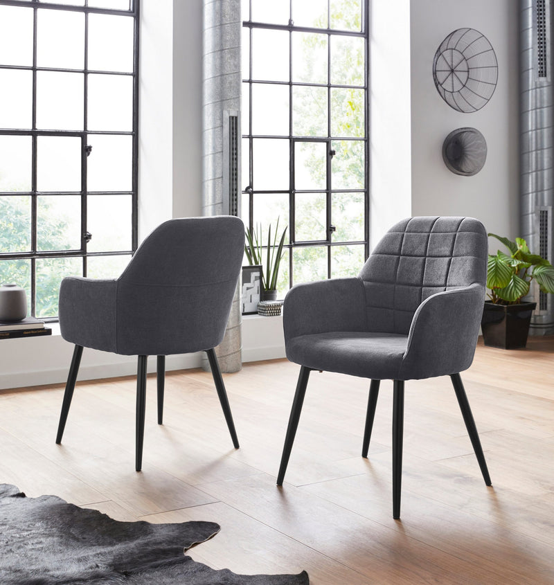 Set 2 fotolii Mara cu tapiterie gri si picioare negre metalice - LunaHome.ro
