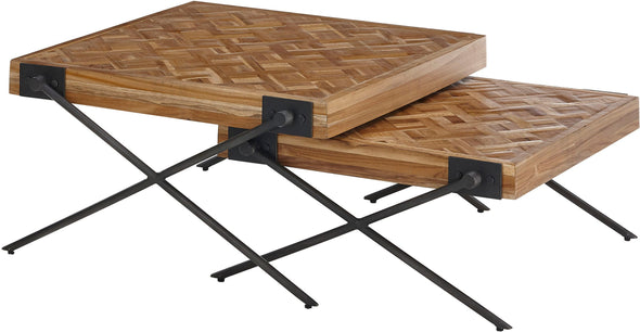 Set 2 măsuțe Akoni din lemn de tec si metal - LunaHome.ro