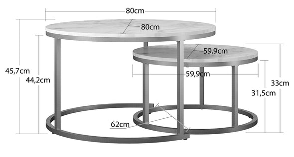 Set 2 masute de cafea Amelia rotunde cu cadru metalic - LunaHome.ro