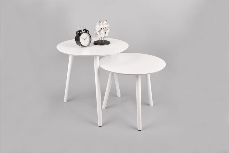 Set 2 masute laterale Vilana rotunde albe 50 cm si 45 cm - LunaHome.ro