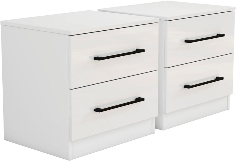 Set 2 noptiere Sylt alb lucios cu 2 sertare 48 cm - LunaHome.ro