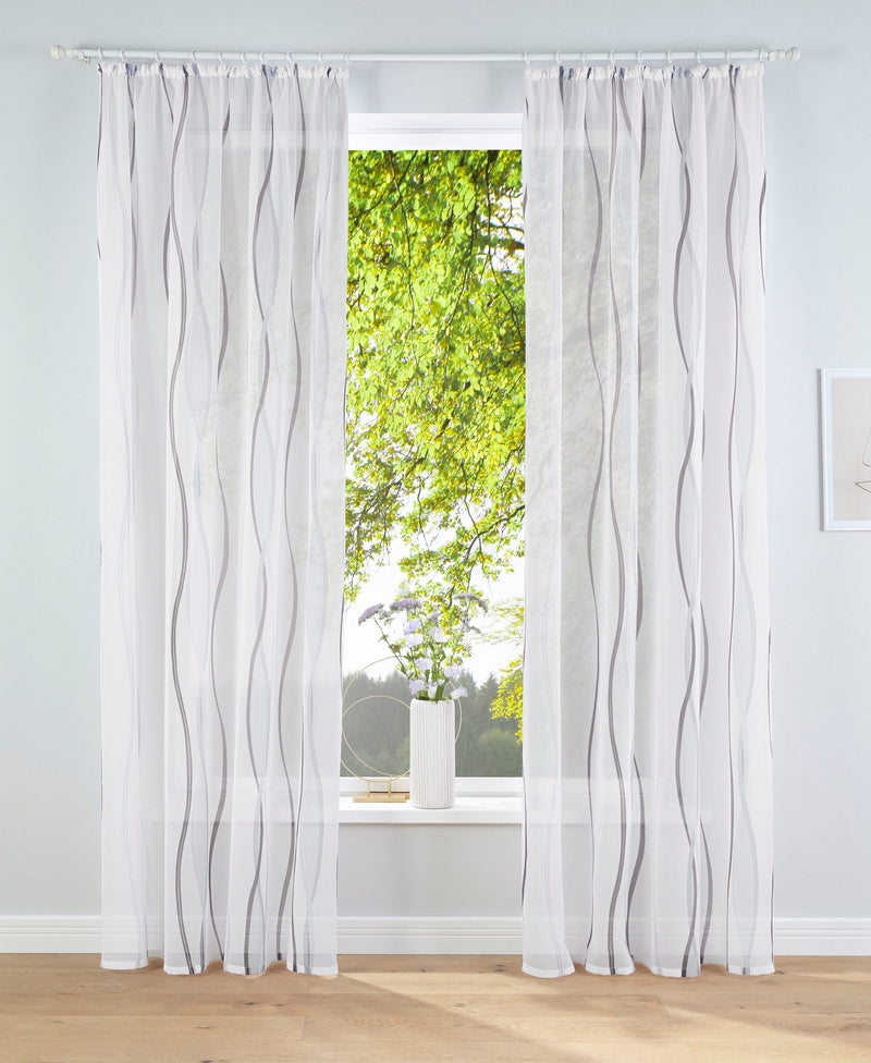 Set 2 perdele de voal Dimona alb cu gri cu rejansa montata 140x145 cm - LunaHome.ro