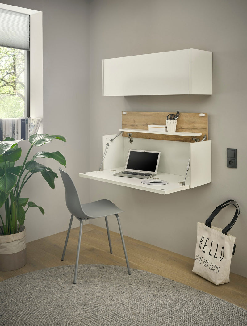 Set 2 piese pentru ”birou acasa” CityGiron alb cu stejar, 100 cm lățime - LunaHome.ro