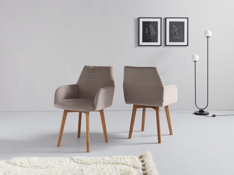 Set 2 scaune Alessja din microfibra gri cu picioare din lemn de stejar - LunaHome.ro