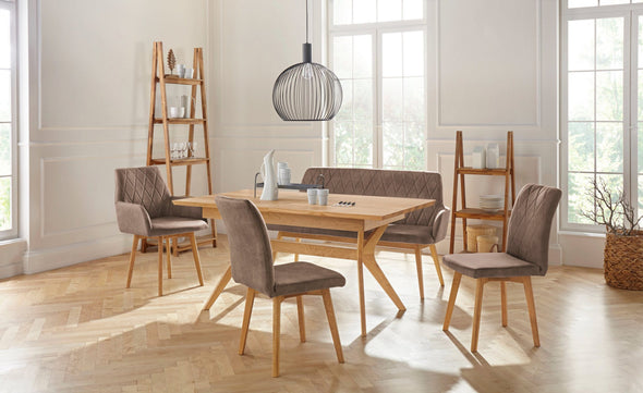 Set 2 scaune Brest din microfibra maro cu picioare din lemn - LunaHome.ro