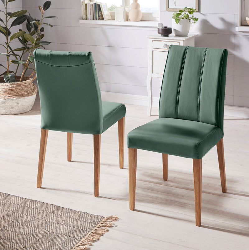 Set 2 scaune Inosign din piele naturala verde cu picioare din lemn - LunaHome.ro