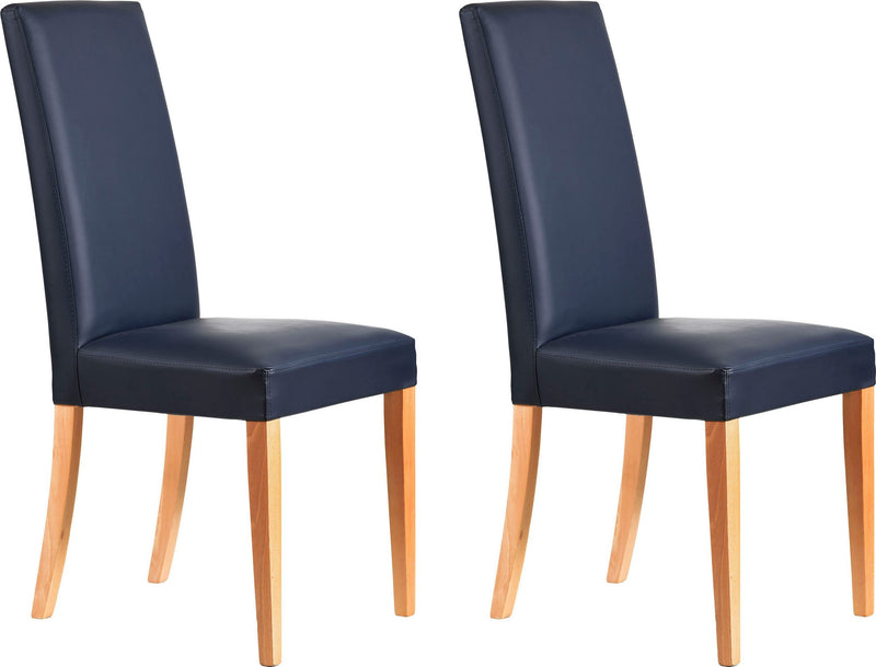 Set 2 scaune Java din piele eco albastra cu picoioare din lemn natur - LunaHome.ro