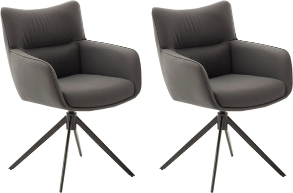 Set 2 scaune Limone din piele naturala antracit cu picioare metalice - LunaHome.ro