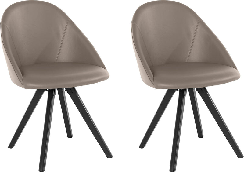 Set 2 scaune Lotos din piele taupe si picioare din lemn de stejar - LunaHome.ro