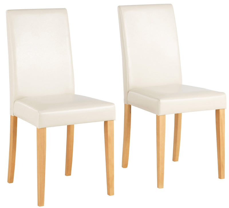 Set 2 scaune Lucca din piele ecologica crem cu picioare din lemn - LunaHome.ro