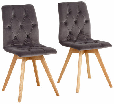 Set 2 scaune Rania din catifea gri cu picioare stejar natur - LunaHome.ro