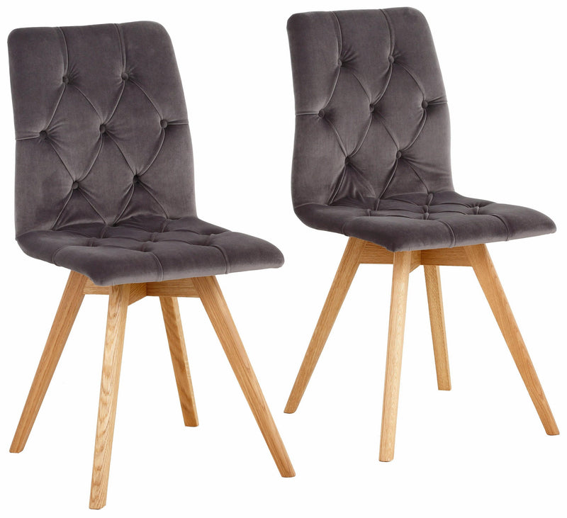 Set 2 scaune Rania din catifea gri cu picioare stejar natur - LunaHome.ro