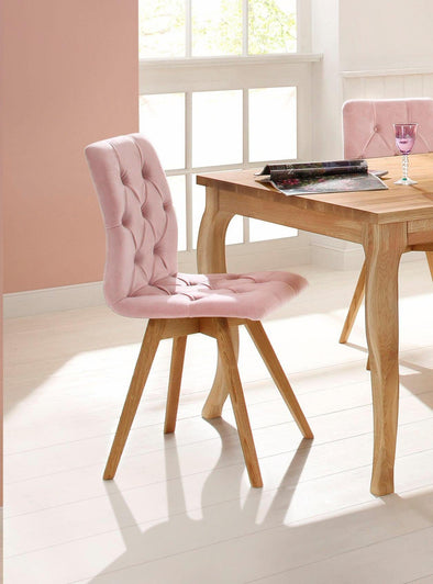 Set 2 scaune Rania din catifea roz cu picioare stejar natur - LunaHome.ro
