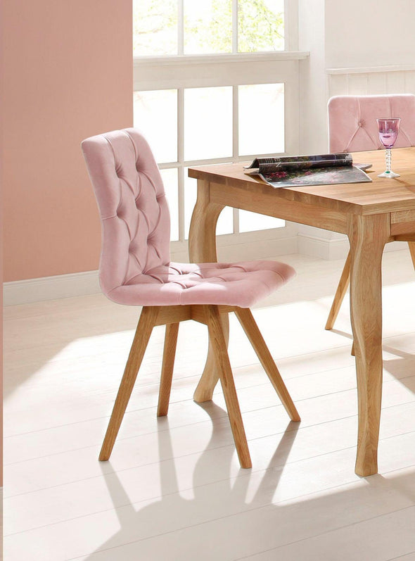Set 2 scaune Rania din catifea roz cu picioare stejar natur - LunaHome.ro
