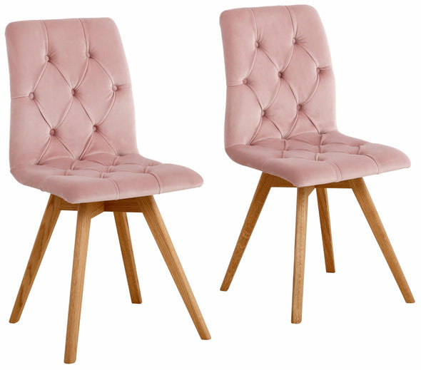 Set 2 scaune Rania din catifea roz cu picioare stejar natur - LunaHome.ro