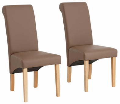 Set 2 scaune Rito din piele ecologica taupe, picioare din lemn de fag - LunaHome.ro