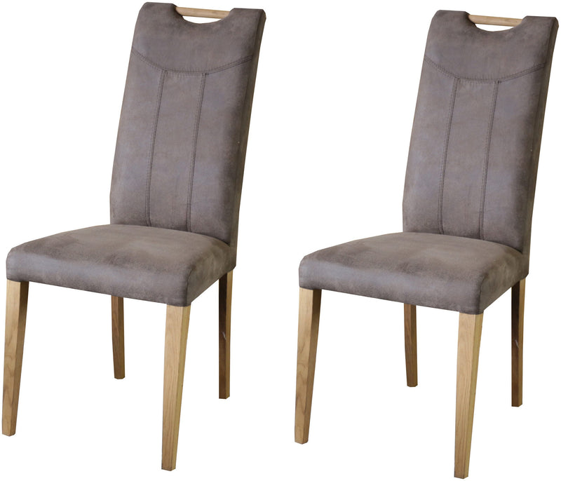 Set 2 scaune Roberta cu aspect de piele intoarsa maro, picioare din lemn - LunaHome.ro