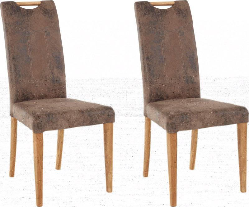 Set 2 scaune Roberta cu aspect de piele intoarsa maro, picioare din lemn - LunaHome.ro